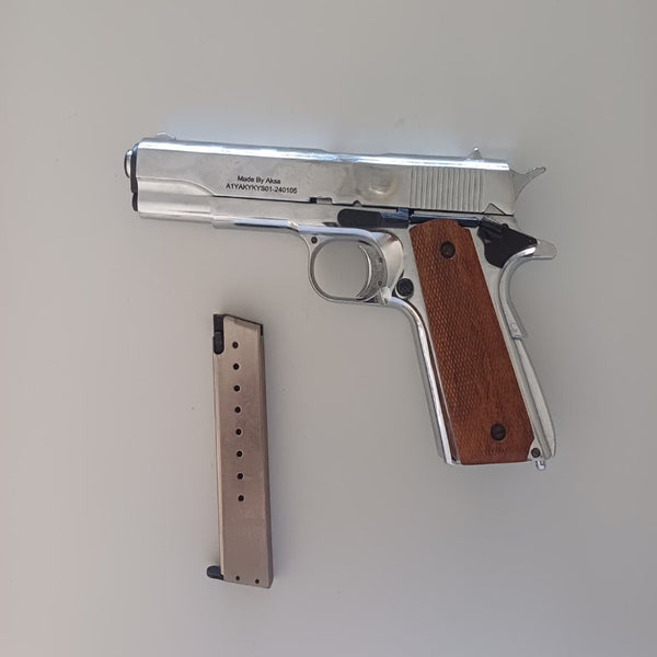 AKSA AK1911 Shiny Chrome Walnut Grip Blank/Pepper Gun - XArmory